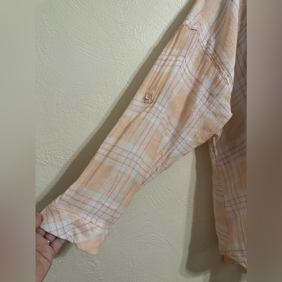 Torrid, size 2, peach color plaid button down top. - Picture 6 of 6